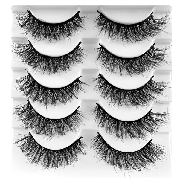 5 pares de pestañas postizas de varias capas: aspecto natural y esponjoso, suaves y ligeras, fáciles de aplicar para el maquillaje de ojos diario o de fiesta