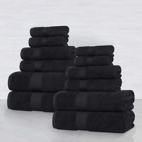 Superior Oregon Organic Cotton Solid 12-Piece Towel Set, Black