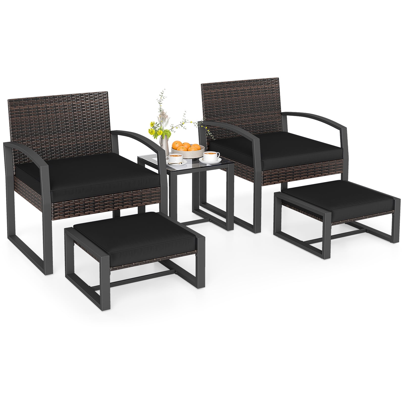 Costway Outdoor Furniture Set, Patio Rattan Conversation Set for Balcony,Porch, Backyard Mix Brown + Black