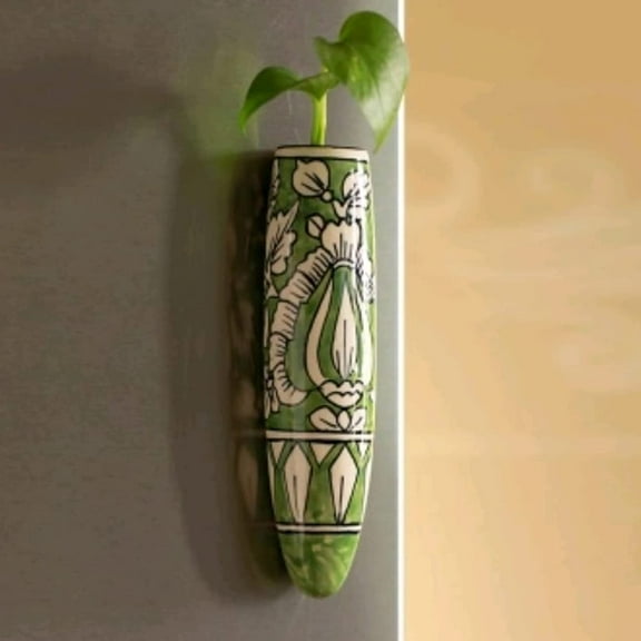 India Meets India Ceramic Magnetic Vase/Planter [Green], Ceramic Magnetic Vase/Planter for Locker/Refrigerator/Board/Almirah's, Magnetic Vase for Home Décor/Offices/Bars & Restaurants, 7"