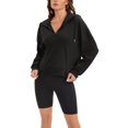thumbnail image 2 of Sudadera recortada de mujer ATHLECHIC, sudaderas oversized con aberturas laterales, media cremallera, atuendos de otoño, XL, negra, 2 of 5