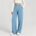 thumbnail image 2 of Women's Solid Color Drawstring Elastic Waist Sports Sweatpants, Deep Functional Side Pockets Versatile Relaxed Casual Trousers for Daily Outings | TruHer,Light Blue S, 2 of 7