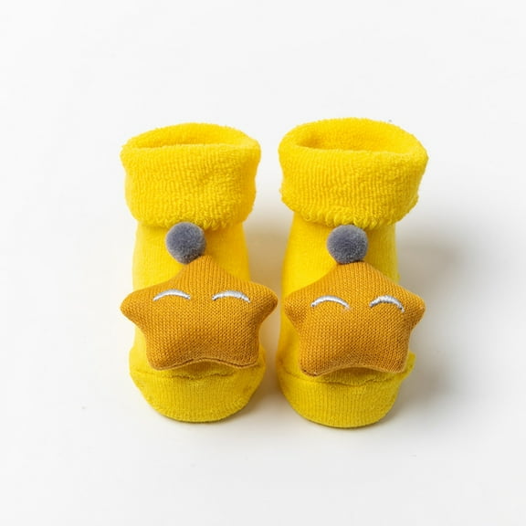 Tao Tao Baby Boys Girls Booties Slippers Cozy Knitting Cotton Booties, Infants Soft Warm Cartoon Star Socks Newborn Crib Sock Shoes Walking Socks Shoes Yellow 0 Years