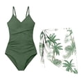 thumbnail image 6 of Wuxian Baby Girl 2 Piece Swimsuit Tankini Sets Back Cross Adjustable Strap Front Ruched V-Neck Solid Color Tank Top Floral Print Bathing Suit Fashionable Cozy Swimwear,Green,9-10 Years, 6 of 6