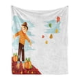 thumbnail image 1 of Autumn Pumpkin Soft Flannel Fleece Throw Blanket, Fall Harvest Themed Cartoon of Scarecrow Seasonal Fruits and Leaves, Cozy Plush for Indoor and Outdoor Use, 50" x 70", Multicolor, by Ambesonne, 1 of 6