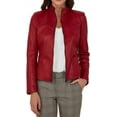 thumbnail image 2 of Women's Genuine Lambskin Red Leather Motorcycle Jacket Stylish Coat Casual wear W114, 2 of 4