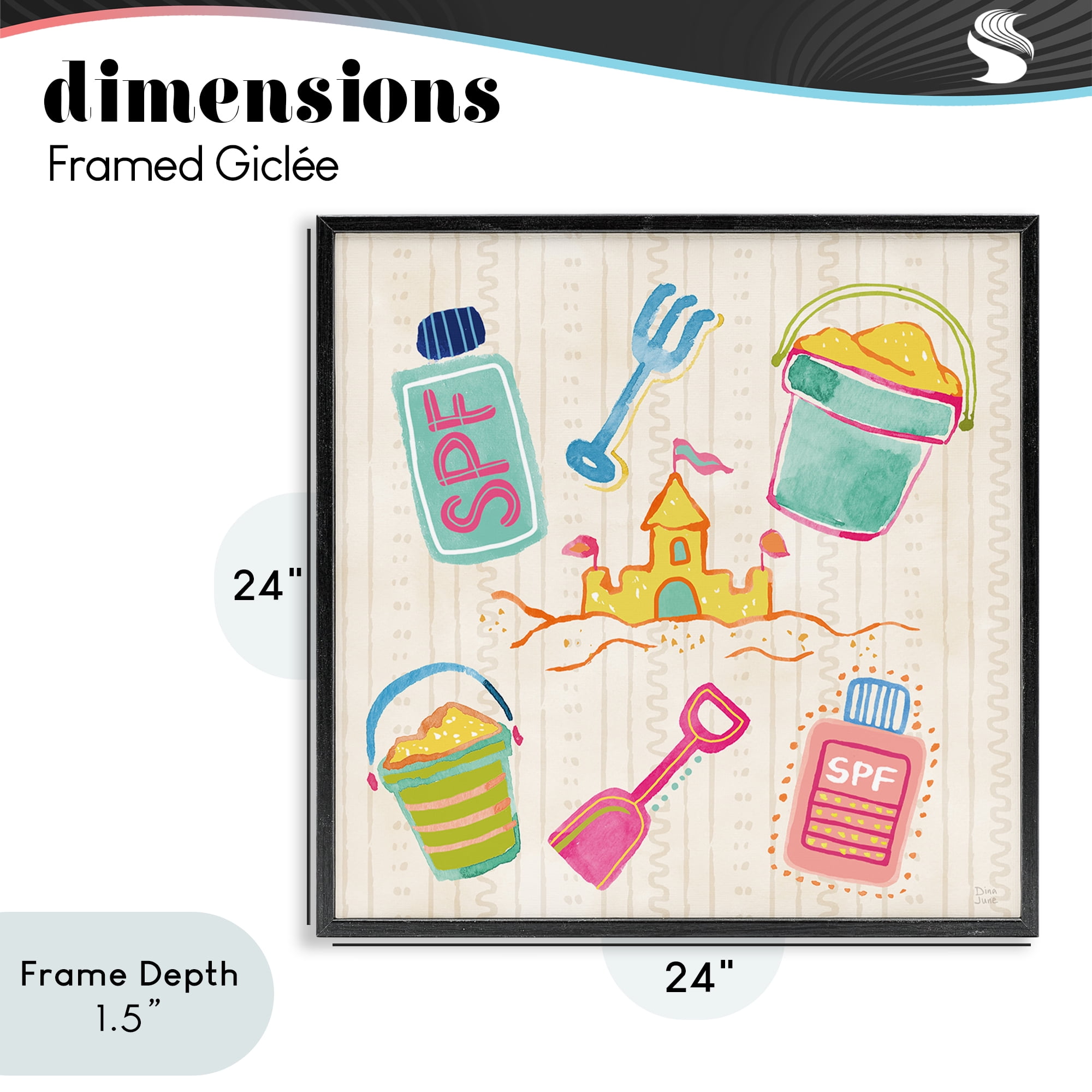 Stupell Industries Fun In The Sun Beach Pails Black Framed Giclee Art, design by Dina June