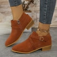 thumbnail image 2 of Mepaouo Women's Ankle Boots Suede Low Heels Buckle Western Shoes Zipper Pointy Toe Chelsea Booties, 2 of 7