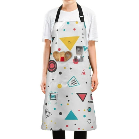 

Yayeee Apron for Cooking with Pockets Water Resistant Adjustable Neck Strap Red Simple Shapes