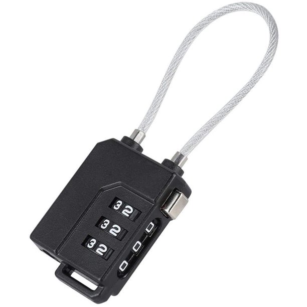 Bloqueo de contraseña, bloqueo de seguridad de aduanas con bloqueo de bolsa de contraseña de 3 dígitos (negro) Mini bloqueo de combinación de cuerda de alambre