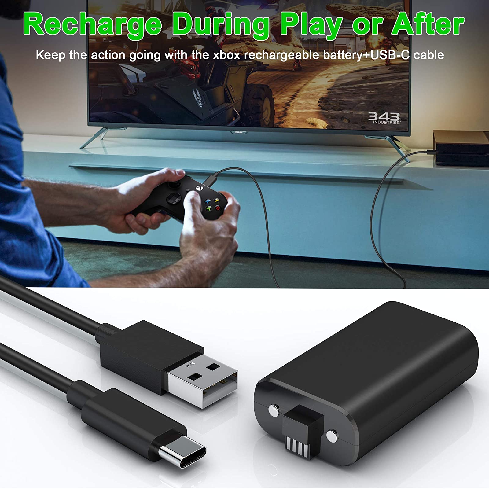 Rechargeable Battery Pack For Xbox Series X/S Wireless Controller + USB-C Cable
