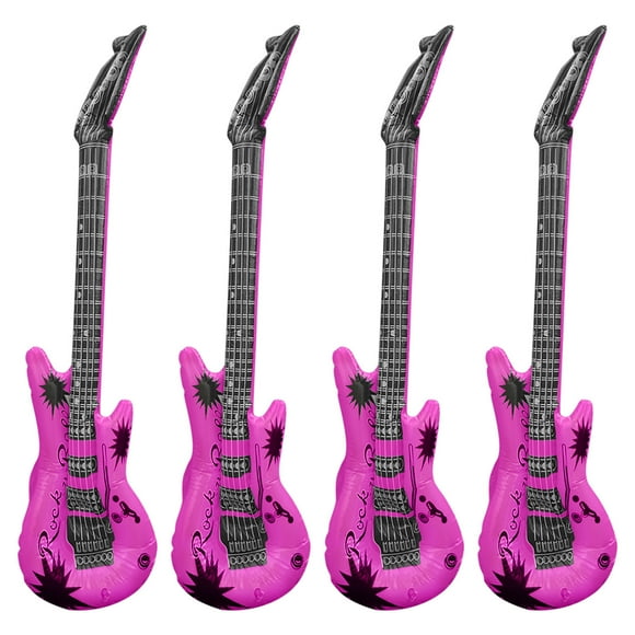 Hot Pink Kids Party Guitar Set 4 Pieces For Dress Up And Photo Booths Safe Pvc Material For Indoor Outdoor Celebration Use
