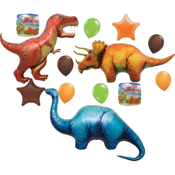 Prehistoric Giant T-REX, Triceratops and Apatosaurus Birthday Dinosaur Balloo...