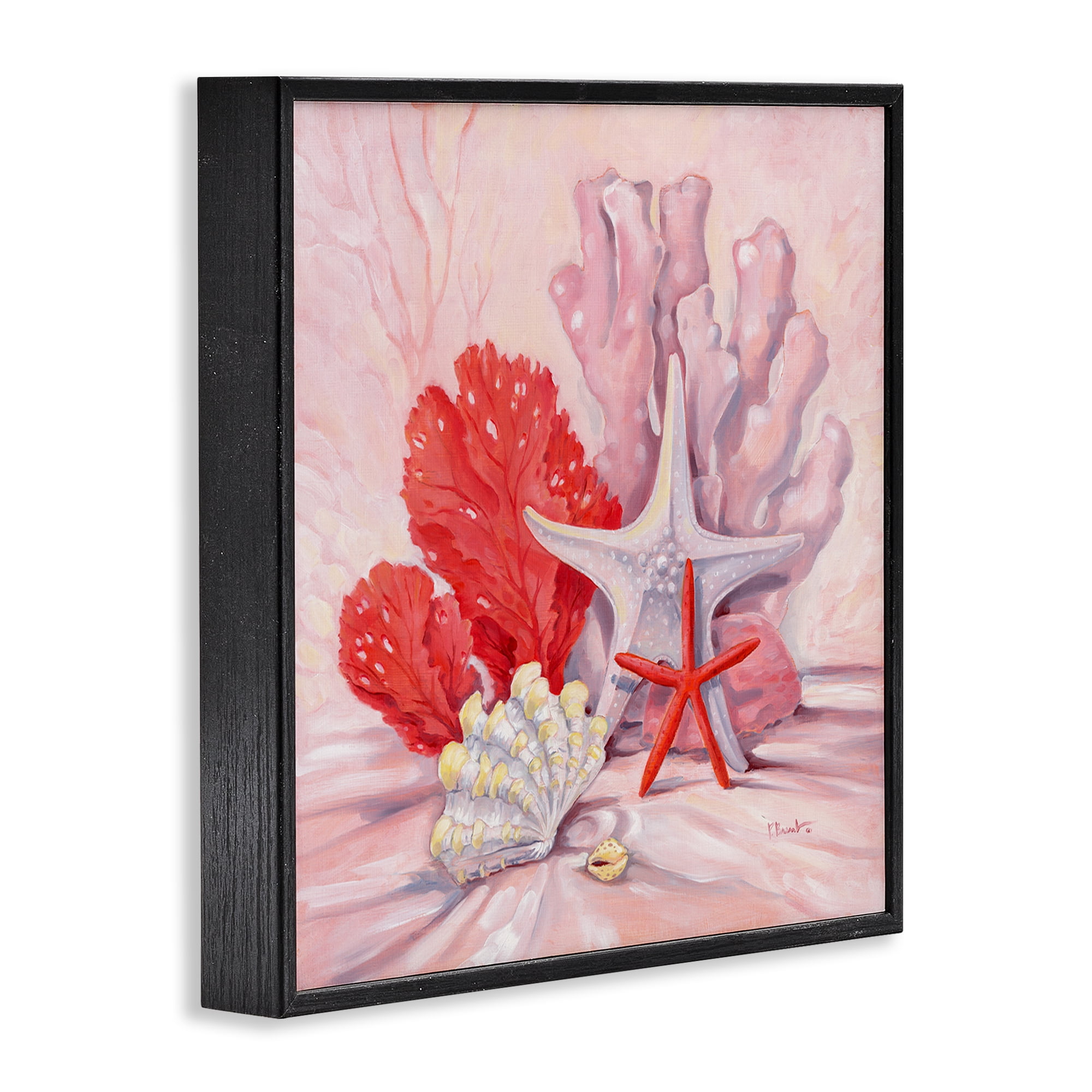 Stupell Industries Pink Gathered Sea Life Animals & Insects Painting Black Framed Art Print Wall Art, 17 x 17
