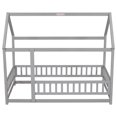 thumbnail image 6 of Twin Size Floor Bed with House Roof Frame, Floor Bed Frame with Fence, Bed Slat Support for Small Places and Bedroom, Grey, 6 of 9