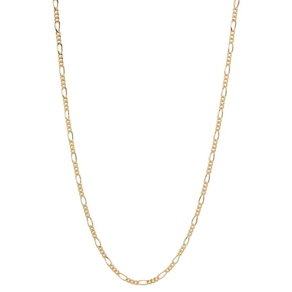 2mm 24k Yellow Gold Plated Flat Figaro Choker Chain Necklace, 16 inches