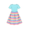 thumbnail image 2 of Girls Dress Rainbow Ruffle Striped Short Sleeve Cotton Casual Party 5 Years, 2 of 7