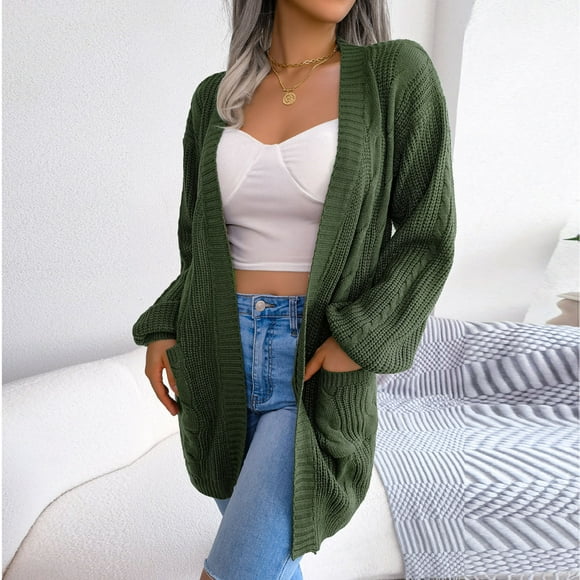 Babysbule Winter Jackets for Women Clearance Women's Fashion Autumn Winter Solid Color Pocket Long Sleeve Cardigan Sweater Jacket Tops