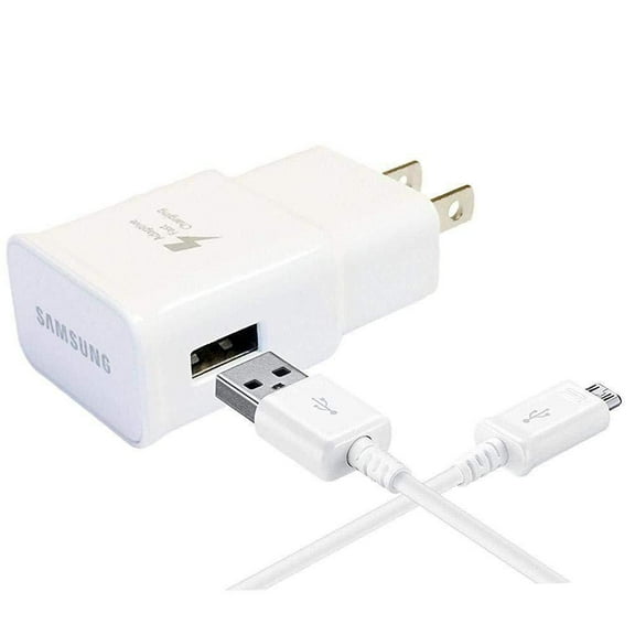 New Samsung EP-TA20JWE Fast Charging Travel Wall Charger and Original Micro USB Cable for Samsung Galaxy S6, S4, S3, Edge and Note 4 - White - Bulk Packaging