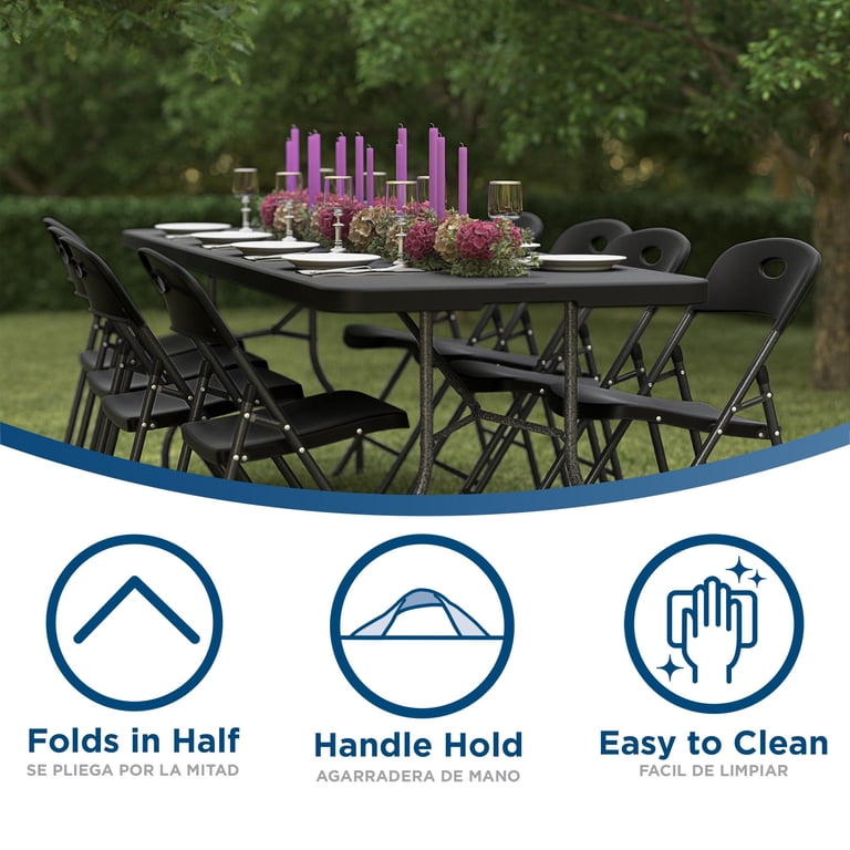 COSCO 8 ft. Fold-in-Half Banquet Table w/Handle, Black - Walmart.com