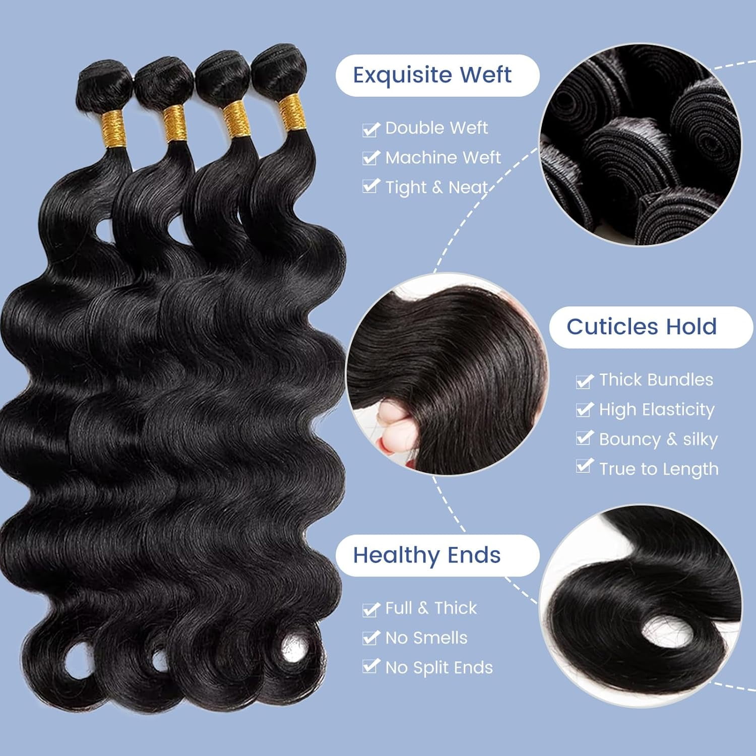 Human Hair Bundles Body Wave 24 26 28 30 Inch 100% Unprocessed Brazilian Virgin Hair Extension 12A Quick Weave 4 Bundles Human Hair Natural Black