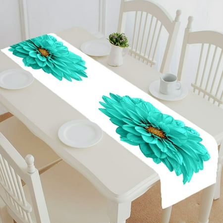 

ABPHQTO Turquoise Flower Dahlia Macro White Table Runner Placemat Tablecloth For Home Decor 16x72 Inch