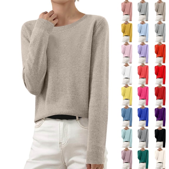 Sweaters for Women Fall Long Sleeve Lightweight Crewneck Knit Tops Casual Soft Pullover Sweater Base Layer Shirts,L