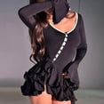 thumbnail image 5 of Women'S Long Sleeve Wedding Guest Dresses Sexy Deep V Neck Flare Ruffle Bodycon Dress Black (White Edges) M, 5 of 7