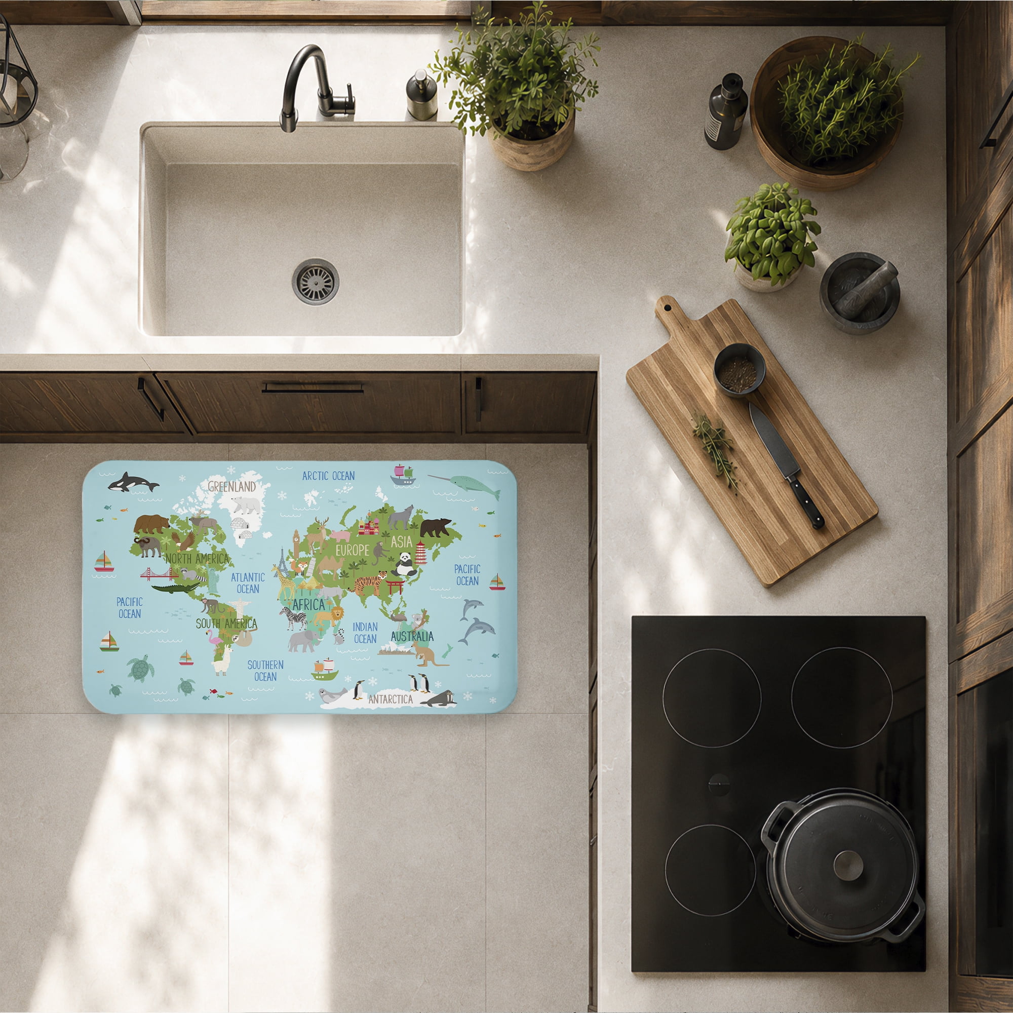 Stupell Industries Detailed Continents with Animals Printed Anti-Fatigue Floor Mat, design by Lisa Perry Whitebutton