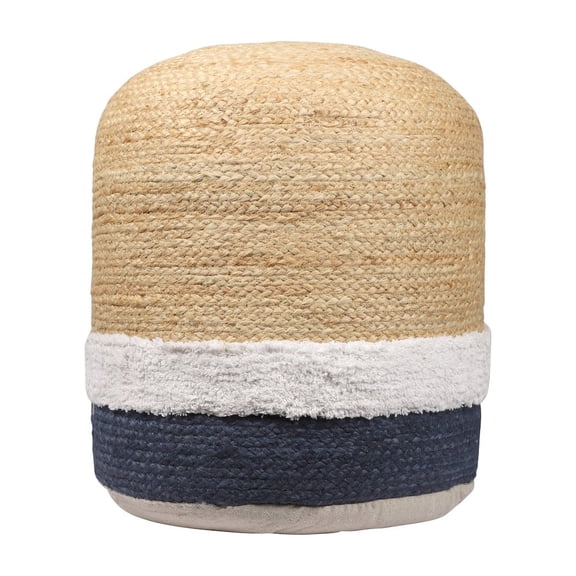 LR Home Jute Poufs Jute Blend Indoor Pouf in Brown/Blue,  18" x 18" x 18"