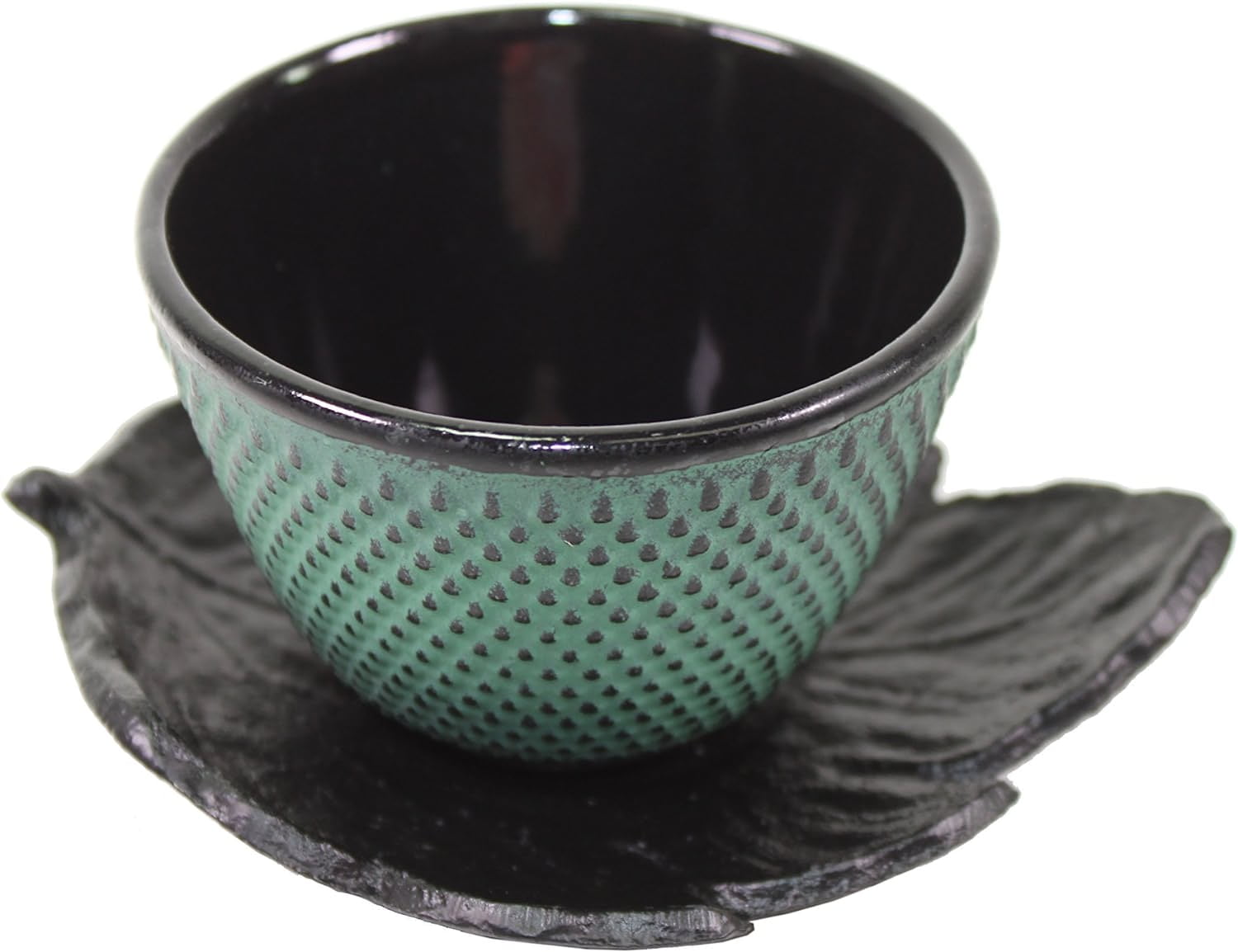 1 Black Leaf Teacup Saucer + 1 Green Polka Dot Hobnail Japanese Cast