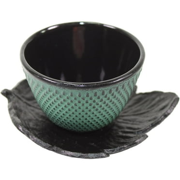1 Black Leaf Teacup Saucer   1 Green Polka Dot Hobnail Japanese Cast Iron Tea Cup Teacup ~ We Pay Your Sales Tax