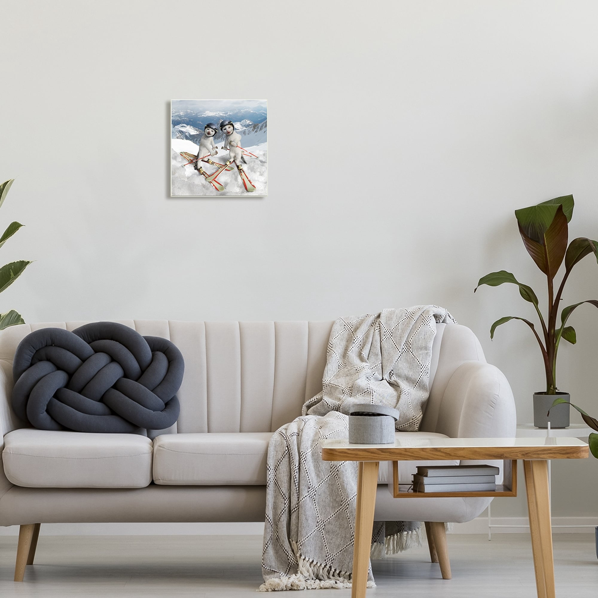 Stupell Industries Humorous White Cats Skiing Gear Snowcapped Mountains Graphic Art Unframed Art Print Wall Art, Design by Chiara