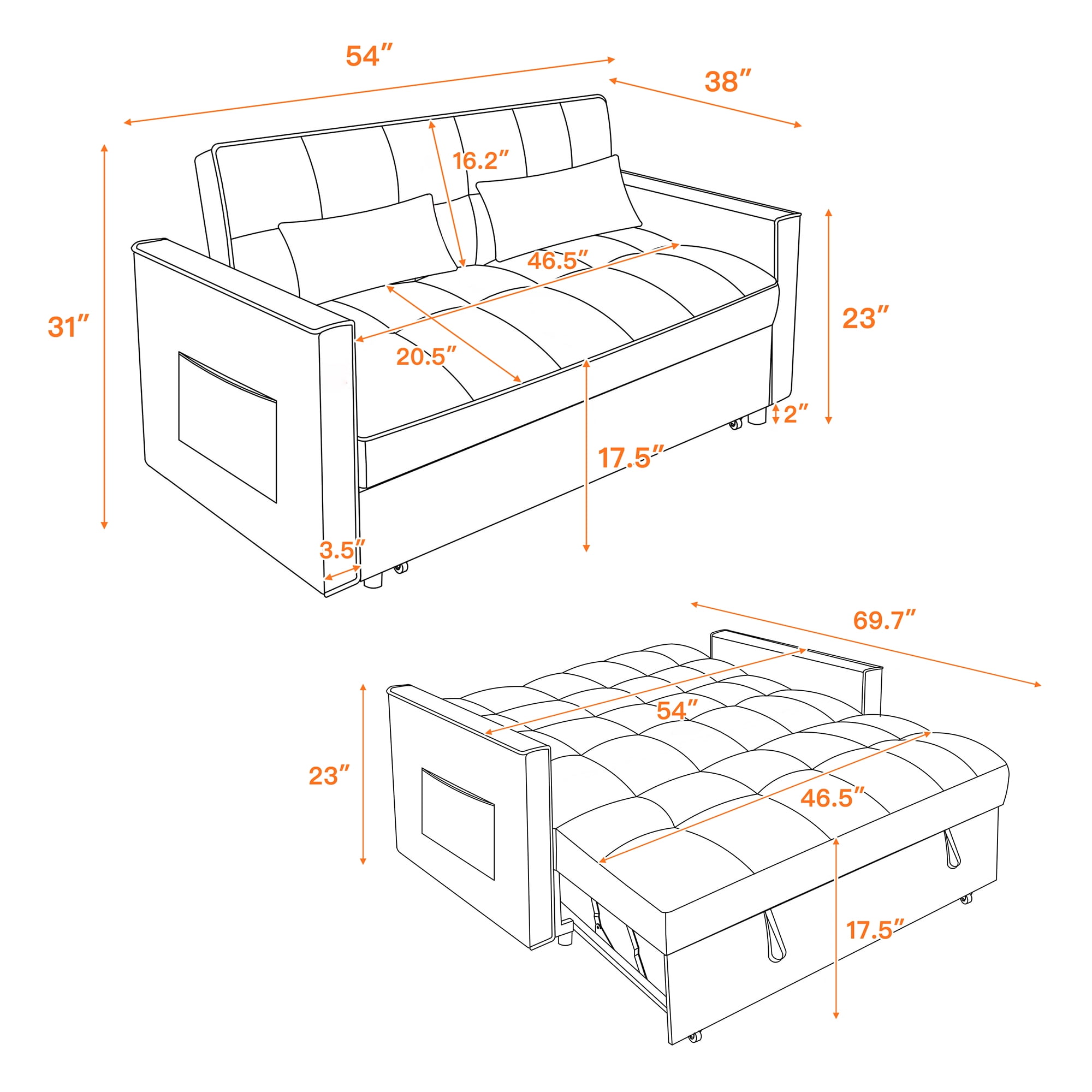Hommoo Versatile Velvet Loveseats Reversible Pull Out Futon Couch,3 in 1 Sleeper Sofa Bed for Living Room, Blue