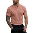 thumbnail image 3 of FRSASU Men's Henley Shirt Short Sleeve Casual Button Basic Tees Slim Fit Stretch Summer T-Shirts Pink, 3 of 9