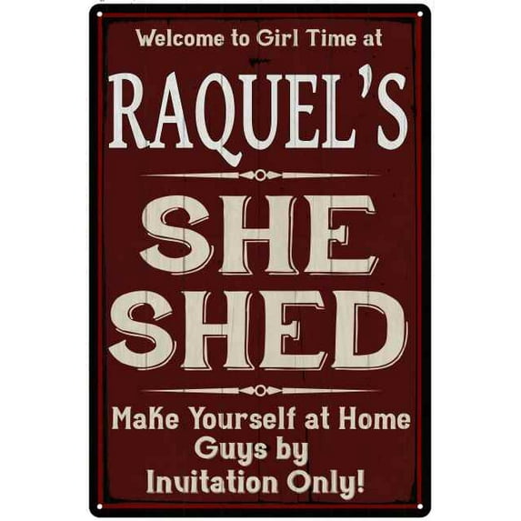 RAQUEL'S She Shed Sign Red Wall Shack Decor Lady Cave 8 x 12 Matte Finish Metal 108120088449