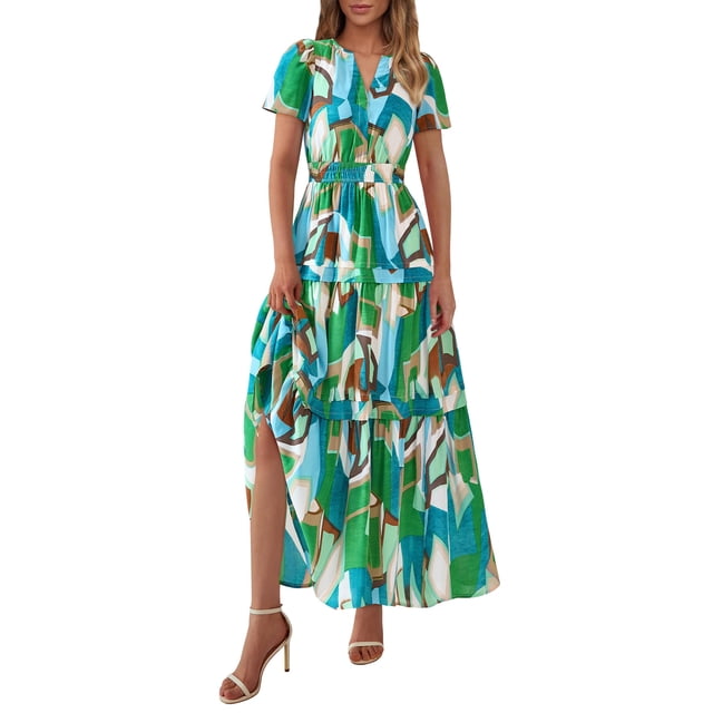 Vestido largo PRETTYGARDEN para mujer, verano 2025, estilo bohemio, floral, verde