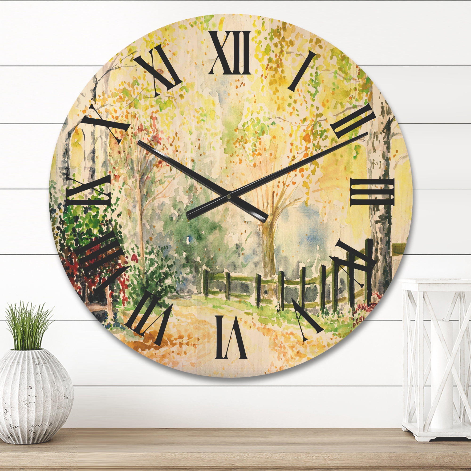 Designart 'Autumn Countryside The Afternoon Landscape' Traditional Wood Wall Clock