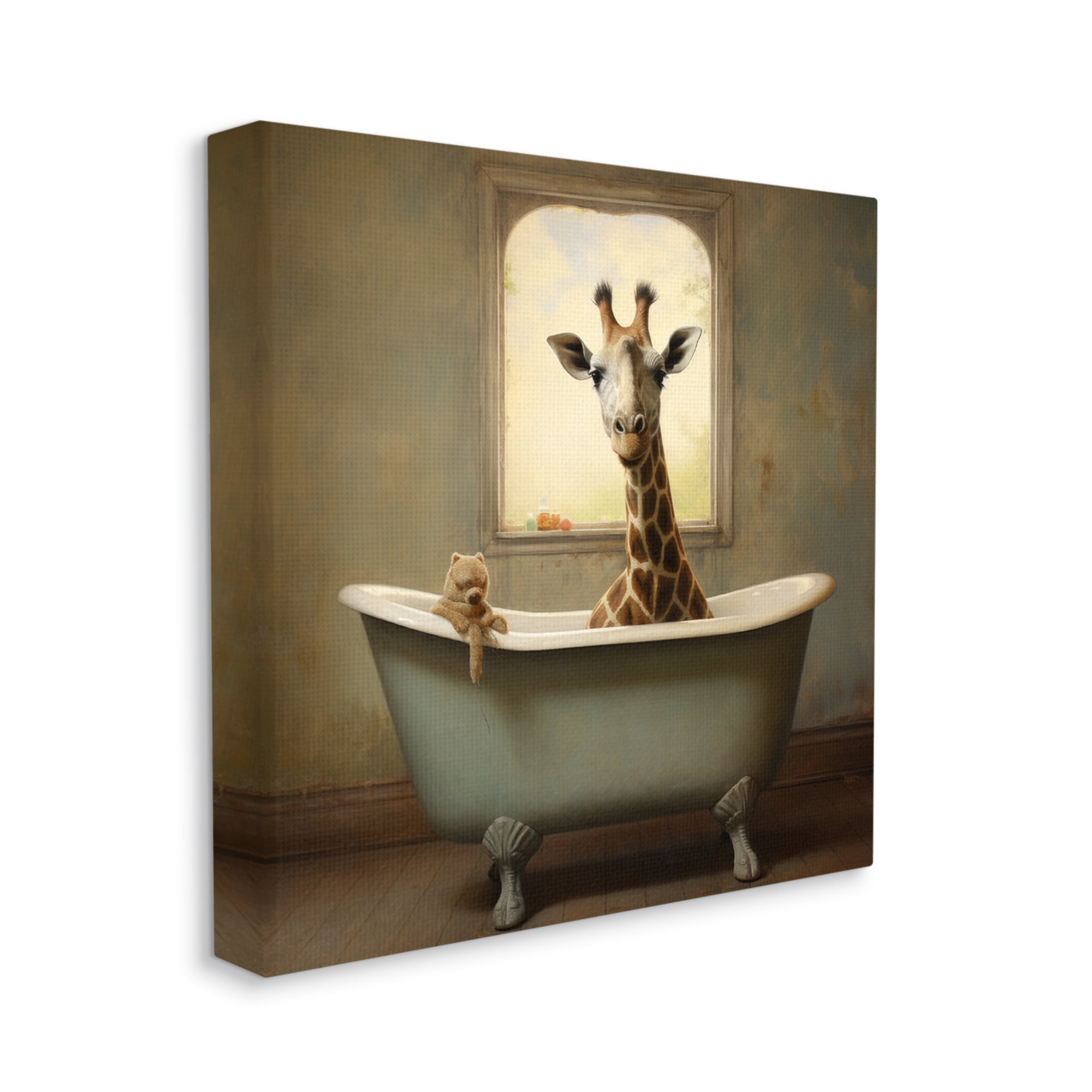 Stupell Industries Vintage Giraffe in Tub Animals & Insects Painting Gallery Wrapped Canvas Art Print Wall Art, 24 x 24
