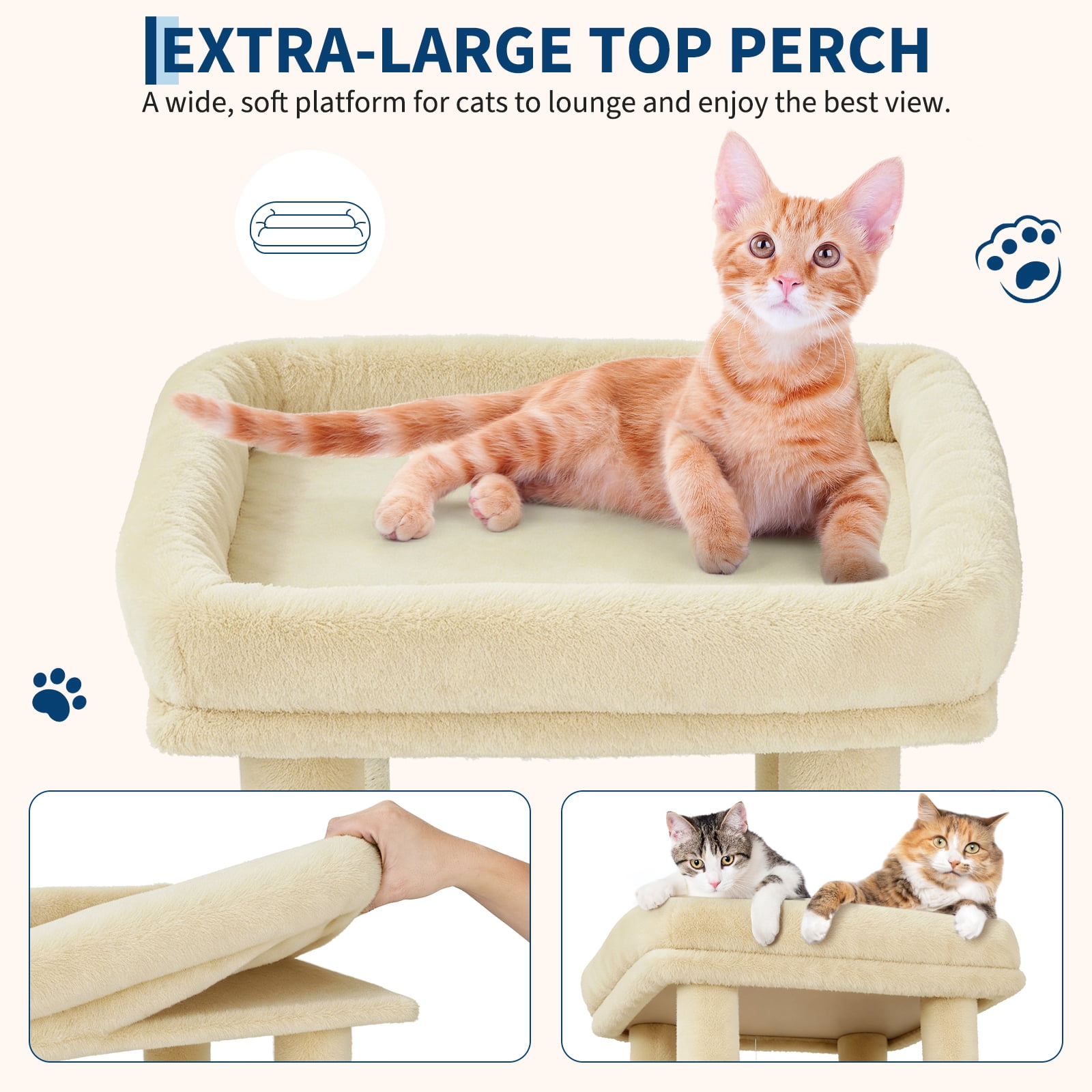 Babevy 61" Maine Coon Cat Tree, Heavy-Duty Tower with Extra-Large Perch, 2 Condos & 7 Sisal Scratching Posts for Large Indoor Cats