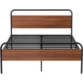 thumbnail image 3 of Lacoo 41 Inch Metal and Wood Platform Bed Frame, No Box Spring Needed, Metal Slat Support, Easy Assembly, Chestnut Brown, Queen, 3 of 6