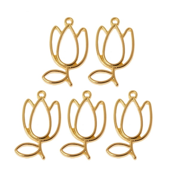 WINDLAND 5x Tulips Flower Metal Frame Pendant Open Bezel Blank Setting UV Resin Jewelry