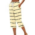 thumbnail image 3 of VBVC Women's Drawstring Striped Capri Pants, Loose Knee Length Cropped Trousers For Women, Ladies' Summer Lightweight Lounge Pants with Pockets,Yellow,S-2XL, 3 of 6
