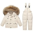 thumbnail image 1 of GDREDA Little Girls Winter 2-Piece Ski Snowsuit Set Puffer Jacket and Pants Beige,3-4 Years, 1 of 3