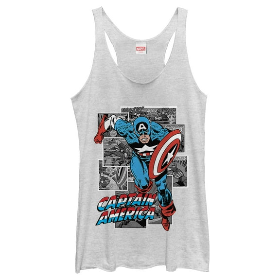 Women's Marvel Americascale Panels  Racerback Tank Top White Heather X Small