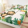 thumbnail image 3 of Castle Fairy Cartoon Monkey Parrot Queen Sheet Sets,Tropical Floral Leaves Bed Set, 3 of 7