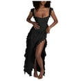 thumbnail image 1 of Women Spaghetti Strap High Slit Bodycon Maxi Dress - Square Neck Backless Party Club Dress, Floral Print, Perfect for Cocktail & Clubwear, 1 of 5