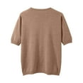 thumbnail image 4 of Arlun Women's Short Sleeve V-Neck Sweaters Casual Lightweight Solid Color Knit Sweater Soft Comfortable Base Layer Pullover Tops Khaki XL, 4 of 5