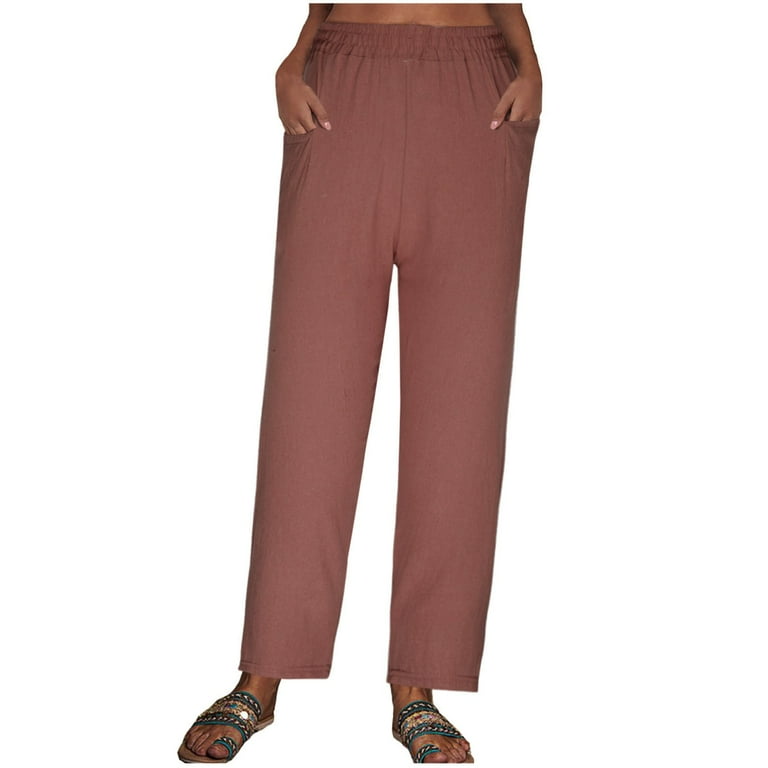 Jyeity 2023 Fall Specials, Spring And Solid Color Loose Full Length Pants  Fanka Leggings Coffee Size 2XL(US:12) 
