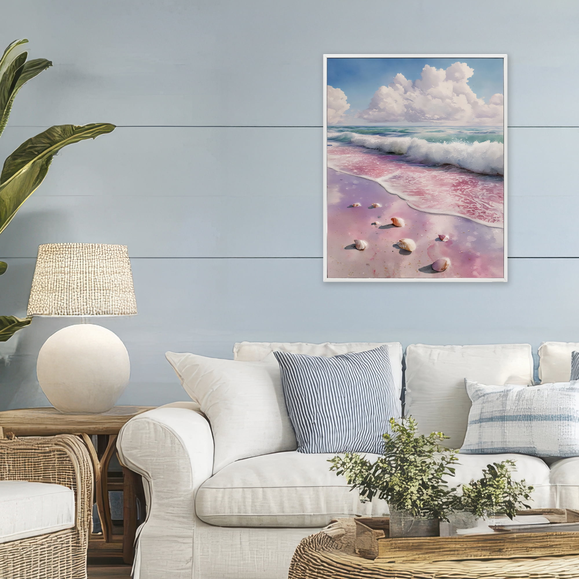 Stupell Industries Pink Sands with Scattered Shells White Framed Giclee Art, design by Franklyn Gregory